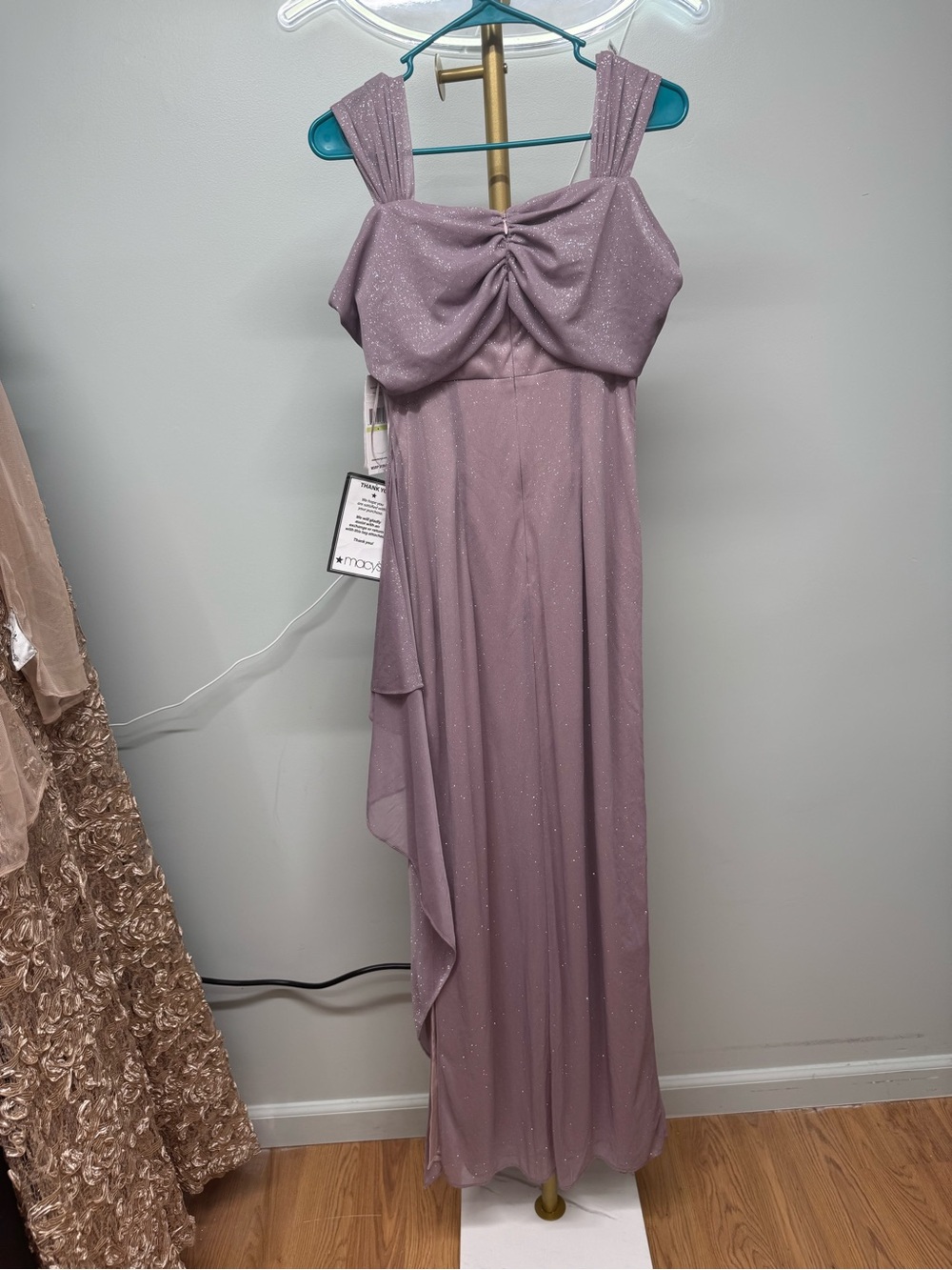Alex Evenings- Hannah Glitter Mesh Cowl-Neck Gown